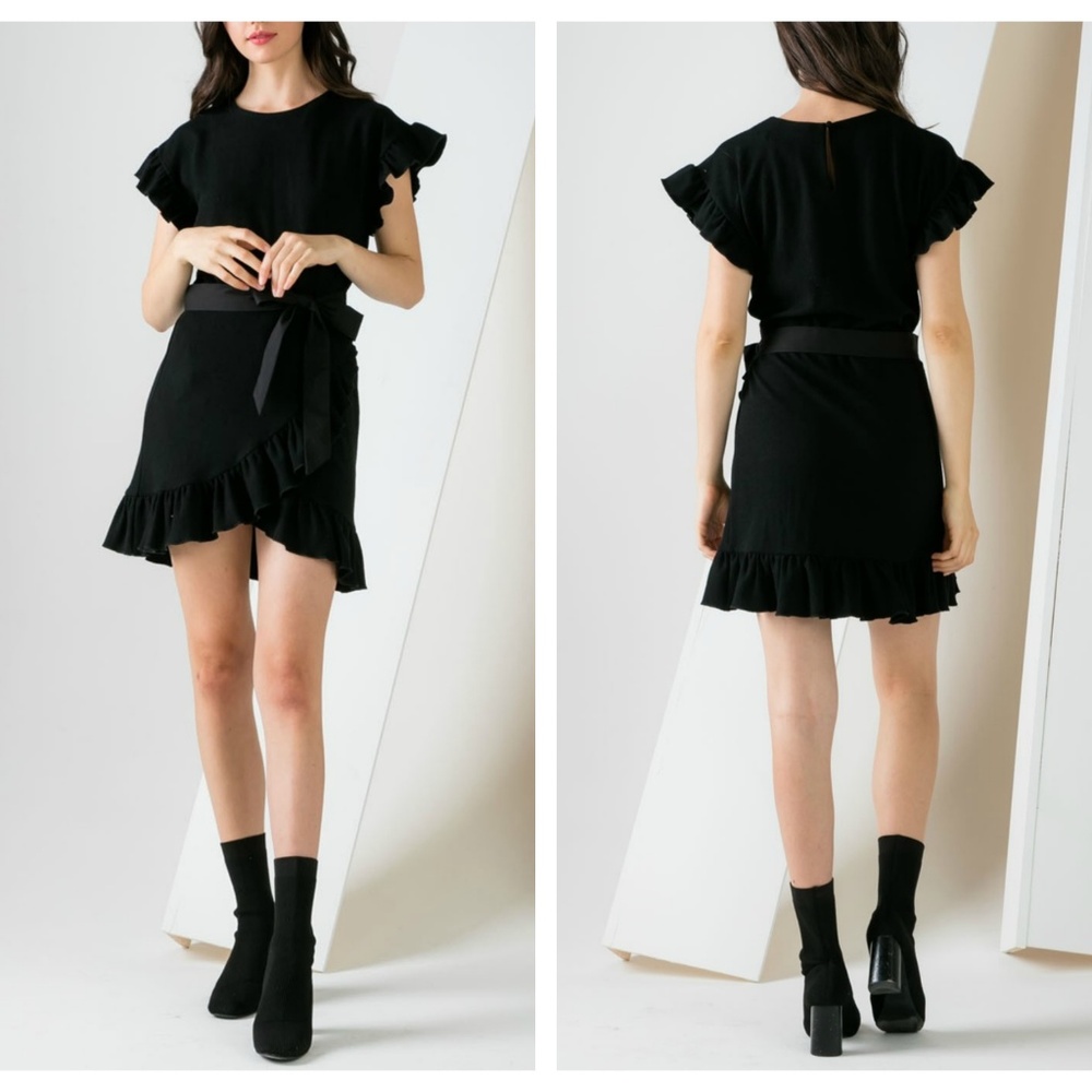 THML Black Ruffle Wrap-Style Short Dress - Picture 2 of 3